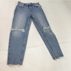 Zara Jeans Womens Distressed Mom High Rise Medium Wash Denim Straight Sz: 6